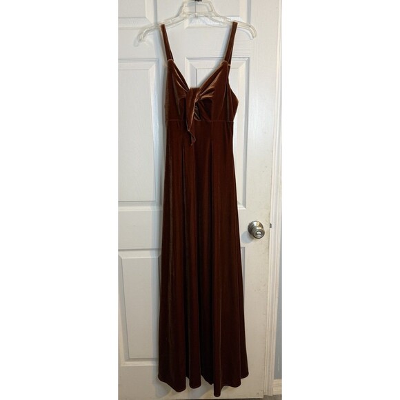 Revelry Drew Velvet Maxi Gown Dress Sz 4 Tie Front Bridesmaid Terracota Brown - Picture 5 of 9